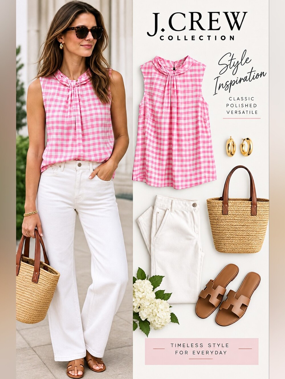 J.Crew Collection 100% Silk Pink White Gingham Sleeveless Blouse Top L